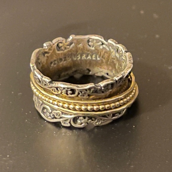 PZ Israel Sterling Silver Floral Spinner Ring Band - Picture 3 of 10